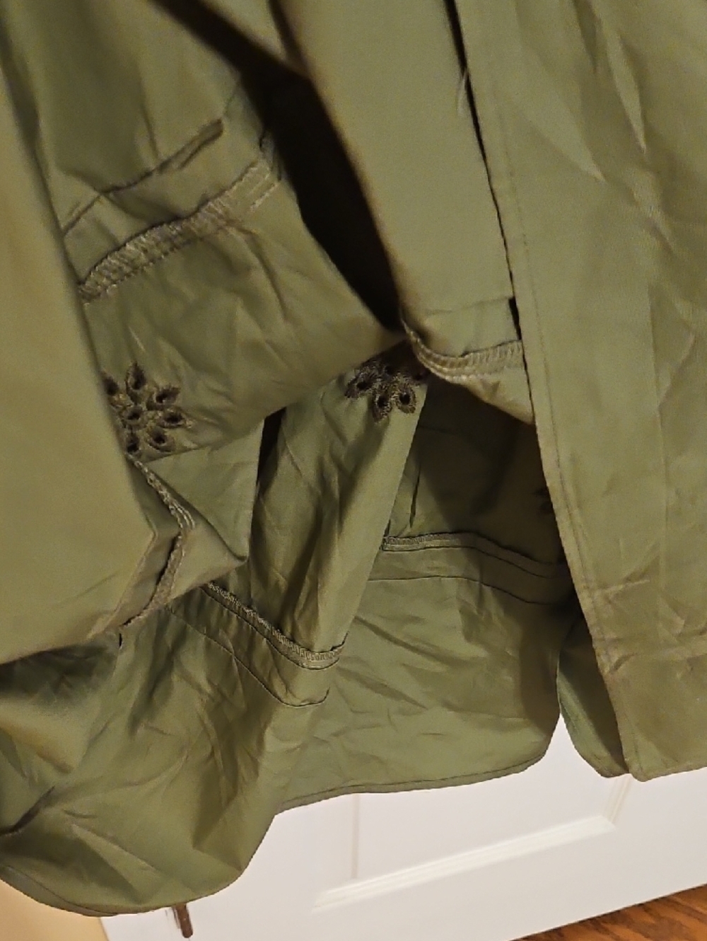 NWT Embroidered, Tiered Dress - Olive Green Cotton - Picture 11 of 13